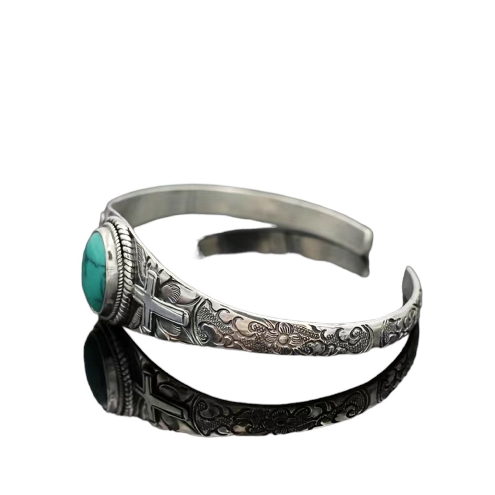 Adjustable Silver Designed Turquoise Cuff Bracelet - image 1